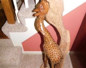 African hand carved Giraffe statue