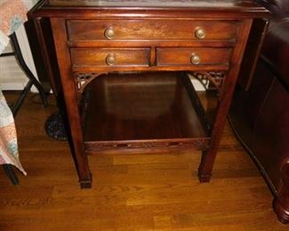 Beautiful mahogany drop leaf table hand carved top