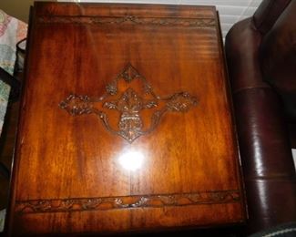 Beautiful mahogany drop leaf table hand carved top