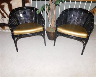Modern Asian style cane back chairs