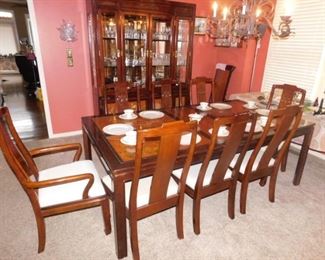 Universal Dining Table and Hutch with leaves fully extended 98 inches by 44