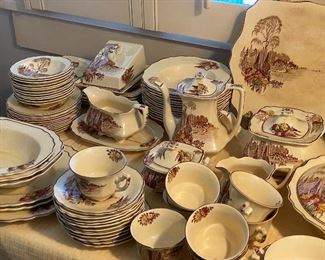 Large set of brown transfer ware.