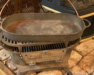 Cast iron Birmingham Stove and Range co.        sportsman grill and shallow fish fryer 