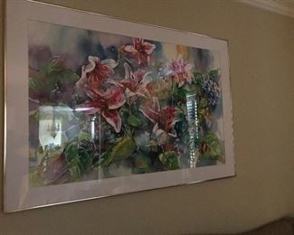 Original watercolor by Bea Kuhlke of stargazer lilies. Large size.