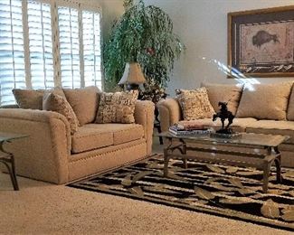 #6 - Soft Beige Sofa - $295 - Matching loveseat - $195 Other items all for sale too. Photos within listing. Everything is sold except the art and tree.
