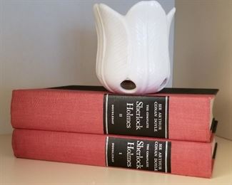 #21 - White candle ceramic vase still available - $6.00 - Sherlock Holmes books - sold