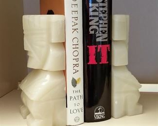 #33 - White Aztec bookends - $22 - Hardcover books $3.50 each. Stephen King book sold.