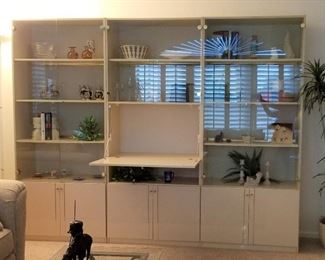 #7 - Mid-century modern decor wall unit for book or display and has a drop down for a bar or other storage - 3 units shown - $125 each unit -  purchase all 3 units discounted at $325. There are 2 more corner pieces shown in another photo.