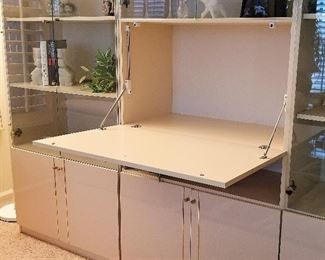 #7 - Mid-century modern decor wall unit for book or display and has a drop down for a bar or other storage - 3 units shown - $125 each unit -  purchase all 3 units discounted at $325. There are 2 more corner pieces shown in another photo.