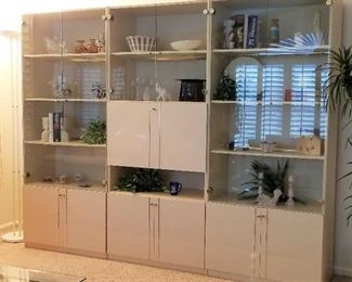 #7 - Mid-century modern decor wall unit for book or display and has a drop down for a bar or other storage - 3 units shown - $125 each unit -  purchase all 3 units discounted at $325. There are 2 more corner pieces shown in another photo.