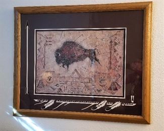 #35 - Buffalo Art with feathered cut out matting - $175