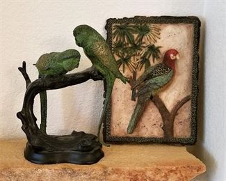 #50 - bird sculpture - $55. sold   - Parrot wall plaque - $25  - SOLD