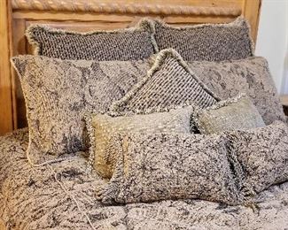 #8 - Beautiful queen bed - Headboard, footboard, frame - $295. Bedding also for sale includes comforter, shams, pillows, and skirt - $75. 