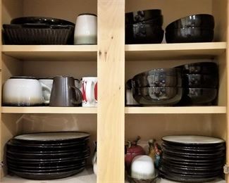 #98 Classic black & white & gray Sango dishes - microwave and dishwasher safe; service for 8 + extra pieces $125