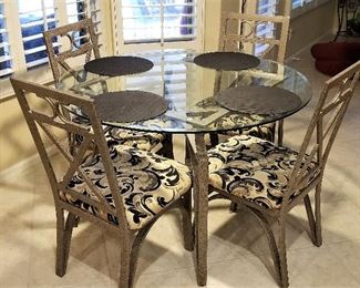 #2 - Kitchen table and four chairs. Metal, glass & fabric seats. $175.