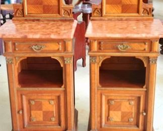 Beautiful antique French side tables with marble tops