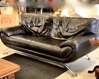 MCM Nicoletti black leather & chrome sofa