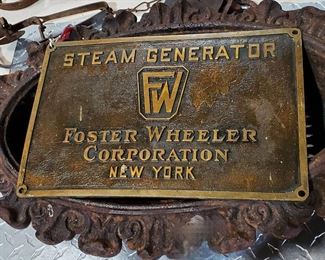 Bronze plaque Foster Wheeler steam generator from U.S. Navy ship
