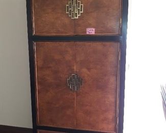 Asian Influence Tall Cabinet with drawers inside and open shelf at top