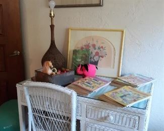 wicker desk and chair set