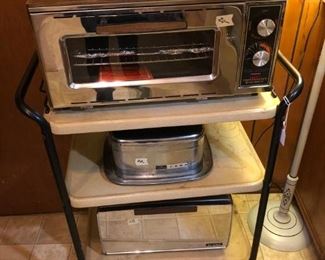 Kitchen cart, toaster oven, stainless cake carrier & bread box