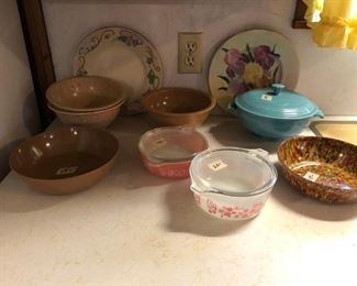 Pyrex (SOLD), Texas Ware bowls, Fiesta covered casserole
