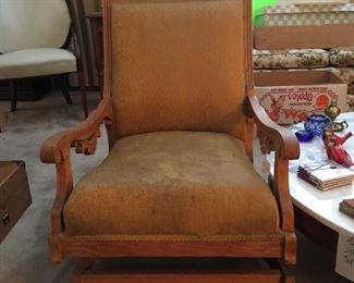 French rocker with beautiful upholstery, circa during the Marshall Plan, Settee, Boudoir and parlor chairs to match