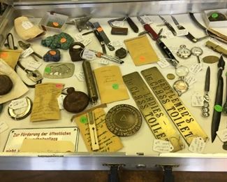 Treasurers of all sorts...pocket knives, plumb bob, whale tooth, letter openers, map measurers,  stones