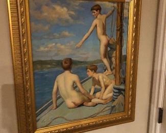 Original framed oil "Boy on a Boat" $150.00