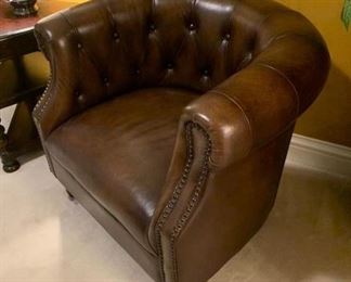 Pair of Randall Allan leather Chesterfield chairs...like new!