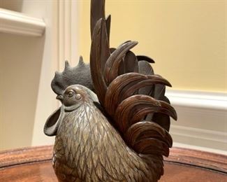 Bronze rooster sculpture