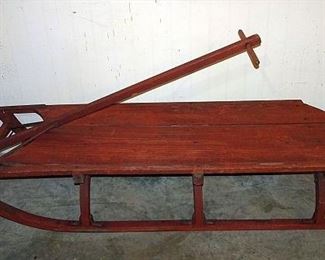 Large Wooden Sled In Old Red