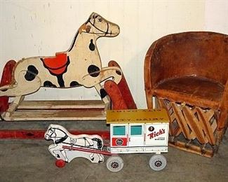 Child's Leather Chair, Hobby Horse, Rich's City Dairy Horse Drawn Toy