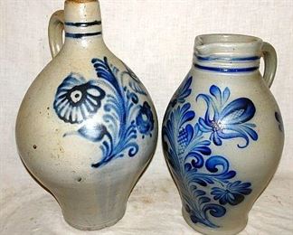 Beautiful Blue Decorated Stoneware Jug & Pitcher