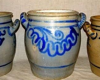Blue Decorated Stoneware Crocks