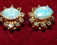 14K Gold Opal & Diamond Earrings