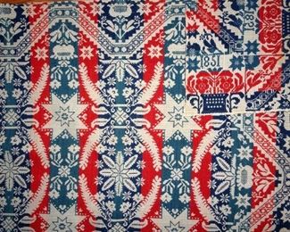 Red White & Blue Jacquard Coverlet Dated 1851
