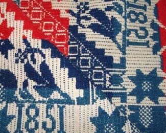 Red White & Blue Jacquard Coverlet Dated 1851