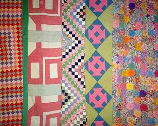 Beautiful Handmade Quilts Incl. Finely Stitched Postage Stamp Quilts, Yo-Yo Quilt, School House & Various Patterns