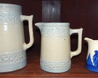 Sleepy Eye Pitcher, Blue & White Cherry Band Pitchers Incl. Unusual Small Size 