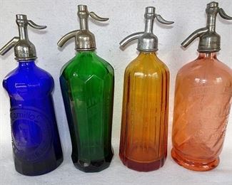 Colorful Seltzer Bottles With Etched Advertising