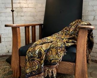Oak Claw Foot Reclining Chair, Tapestry Throw
