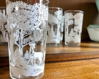 Set of 6 Vintage Deer Scenic Glasses