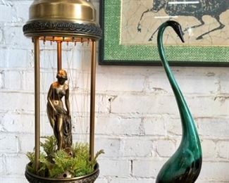 Vintage Accent Rain Lamp With Greek Goddess, Works