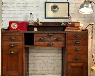 Wooden Jewelry/Watch Makers Desk With Slate Top & Accessories