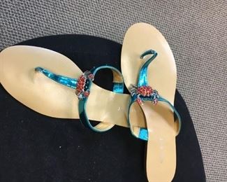 Turquoise sandals ready for the beach