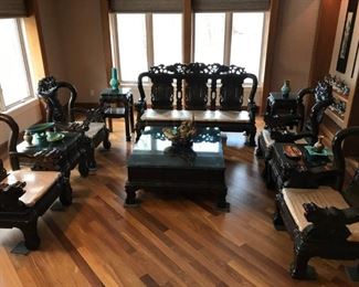 0 PIECE CHINESE CARVED PADAUK LIVING ROOM SET