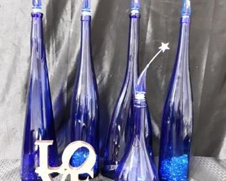 Cobalt blue decorative bottles with love sign