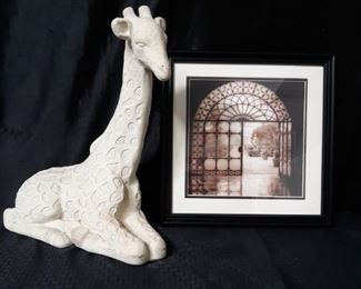 Large ceramic giraffe with framed print