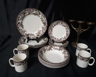 Spode Delamere Brown China and candle holder